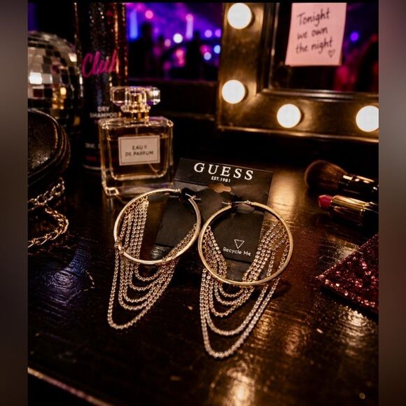 Guess Jewelry - NWT *Guess* Gold Hoop Earrings with Rhinestone Chains